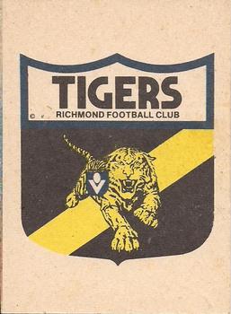1987 Scanlens VFL #110 Richmond Tigers Back